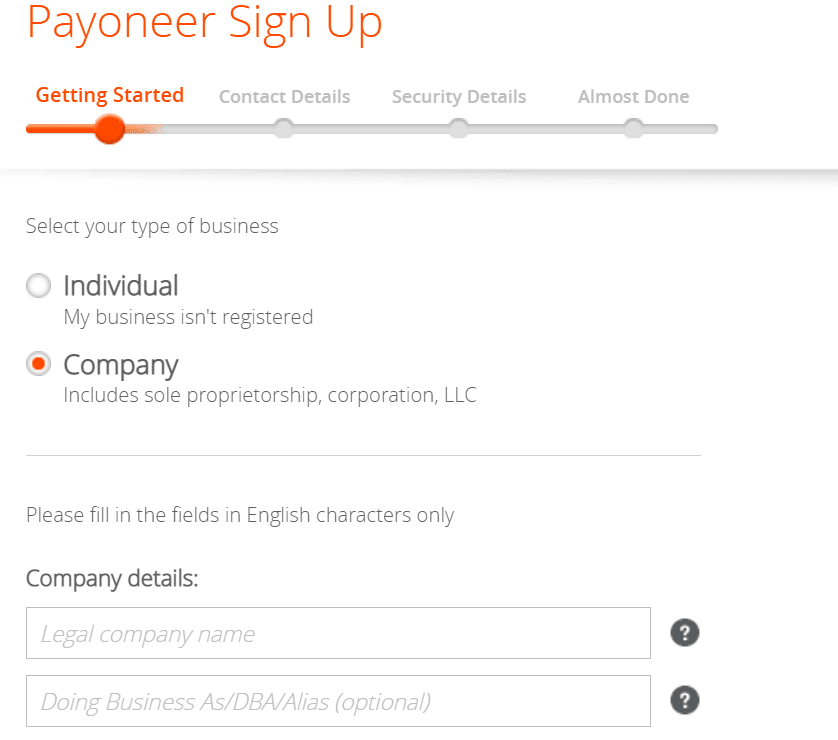 Payoneer signup