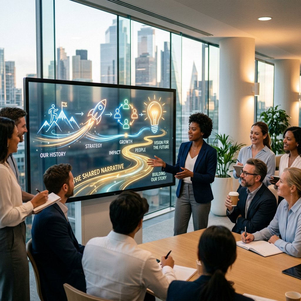 Businesswoman presenting strategy and growth roadmap to colleagues in office